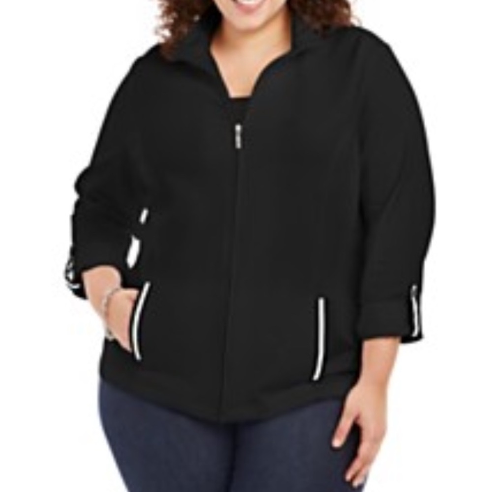 KAREN SCOTT PLUS SIZE BLACK RIBBON TRIM JACKET
